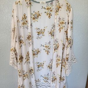 Floral Open Front Kimono with Lace